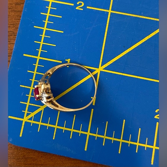 Vintage 10K Gold, Lab Created Ruby, and Diamond Ring Size 8 - Picture 6 of 9